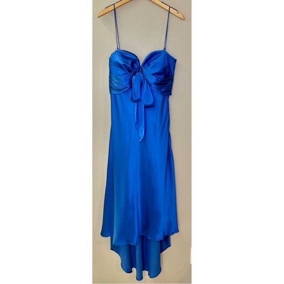 NWT Pinko Curtis Abito Ultra Blue Satin Flowy High Low Formal Midi Dress - Picture 4 of 16